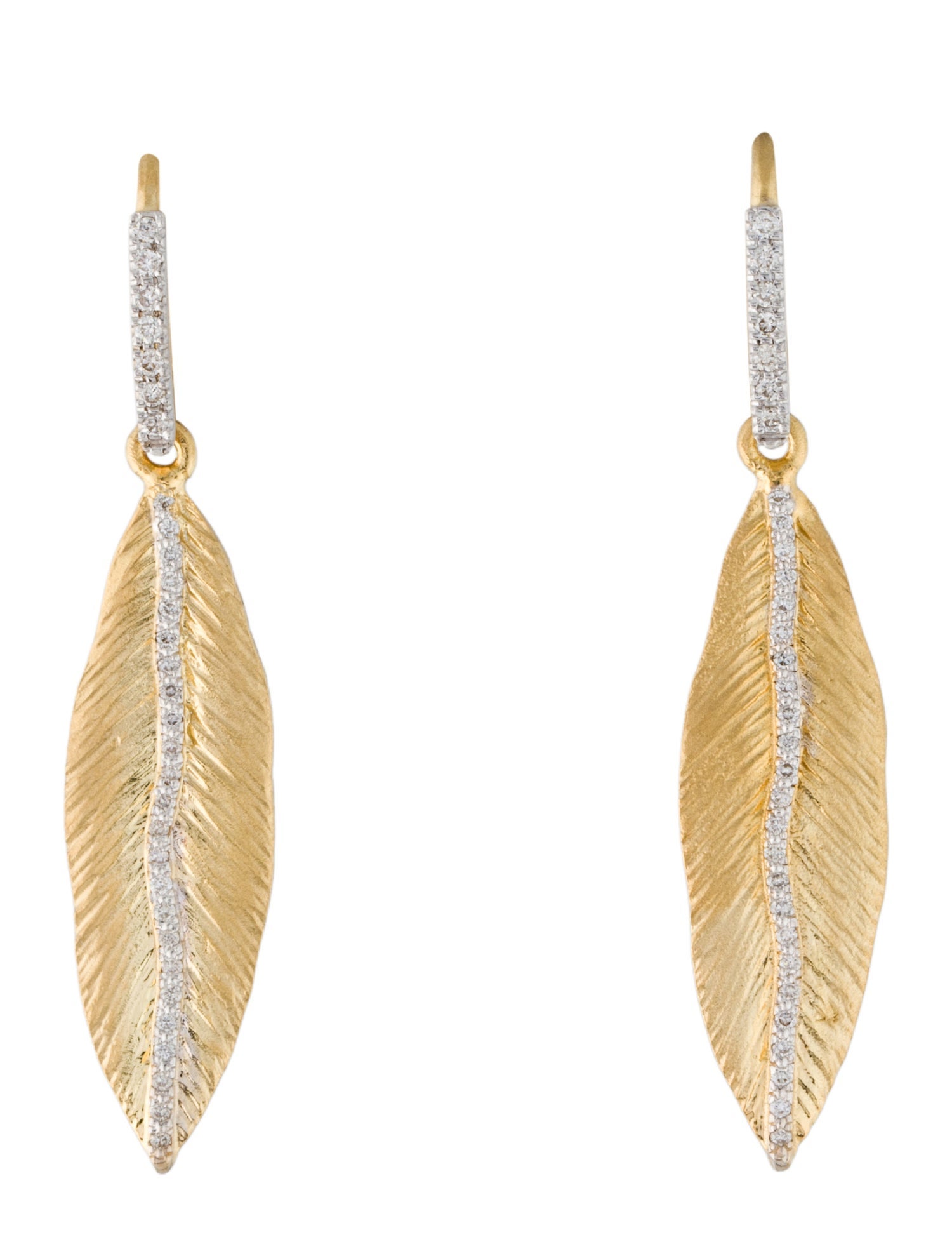 I. Reiss 14K Diamond Leaf Drop Earrings