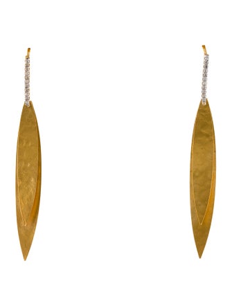 I. Reiss 14K Diamond Hammered Leaf Drop Earrings