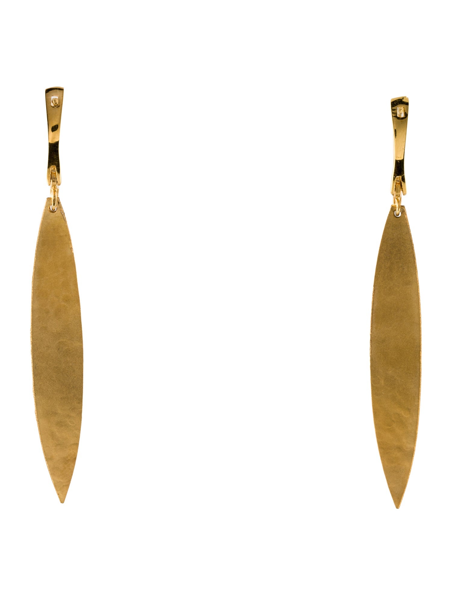 I. Reiss 14K Diamond Hammered Leaf Drop Earrings