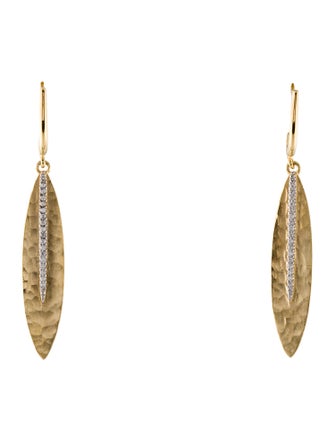 I. Reiss 14K Diamond Hammered Leaf Drop Earrings