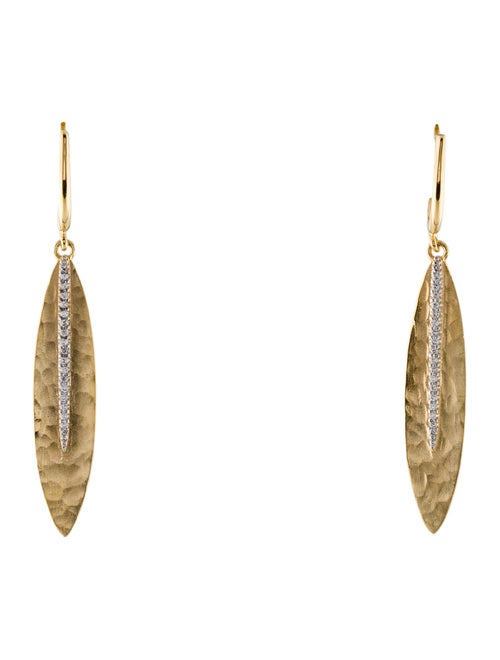 I. Reiss 14K Diamond Hammered Leaf Drop Earrings