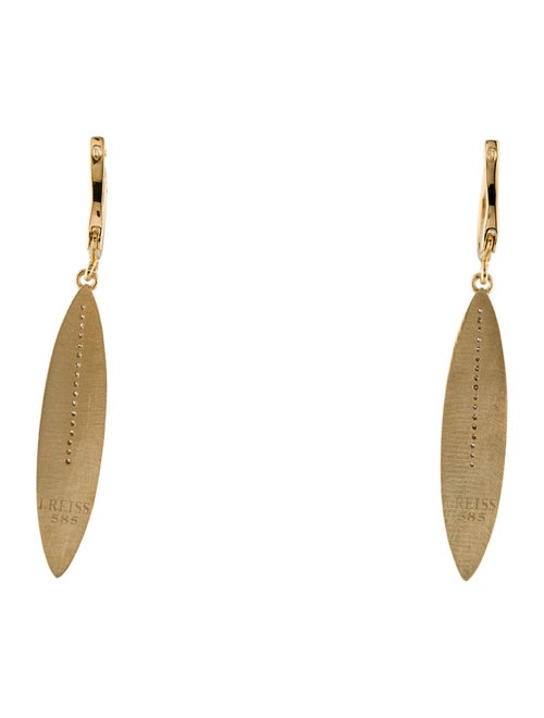 I. Reiss 14K Diamond Hammered Leaf Drop Earrings