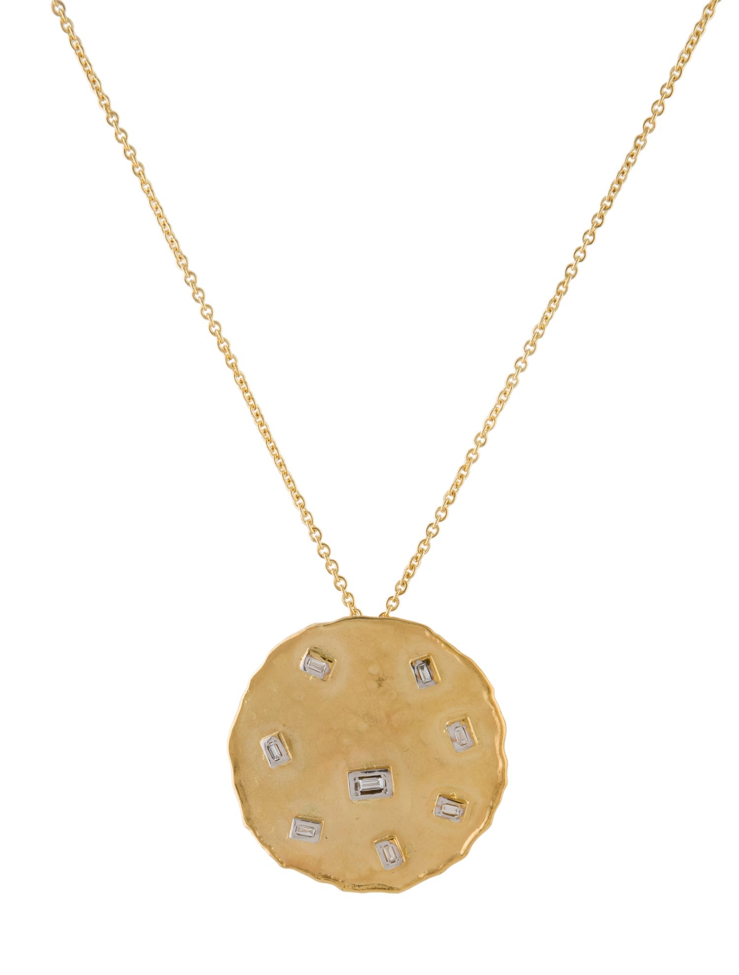 I. Reiss 14K Diamond Hammered Disc Pendant Necklace