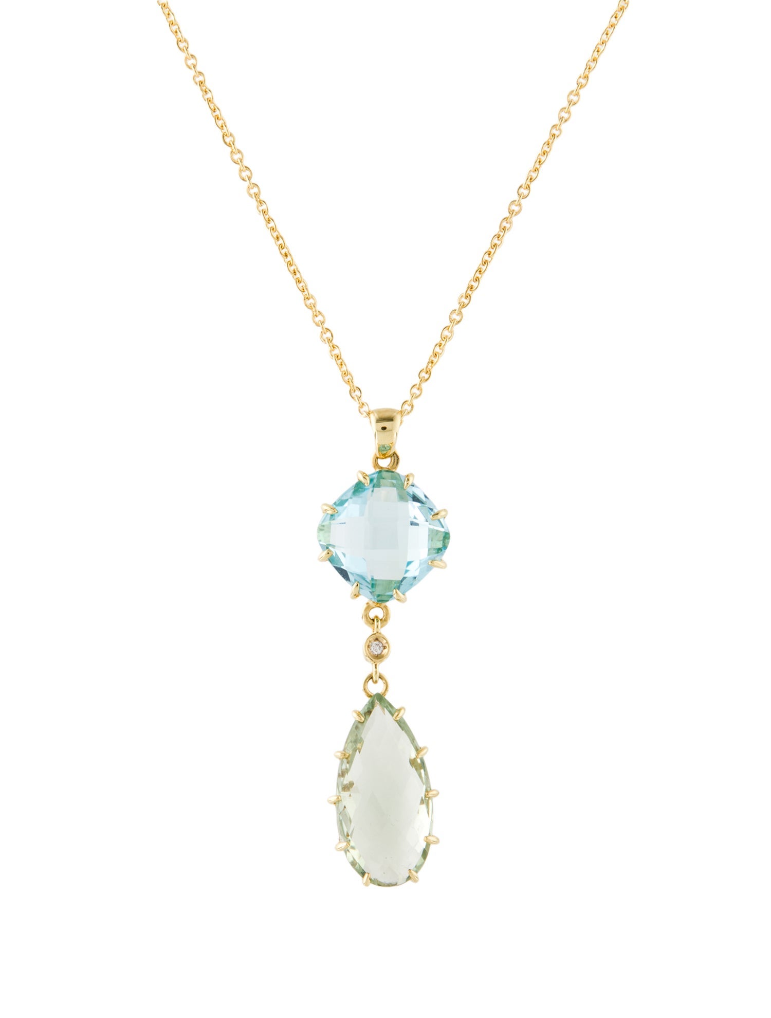 I. Reiss 14K Topaz, Prasiolite, & Diamond Pendant Necklace