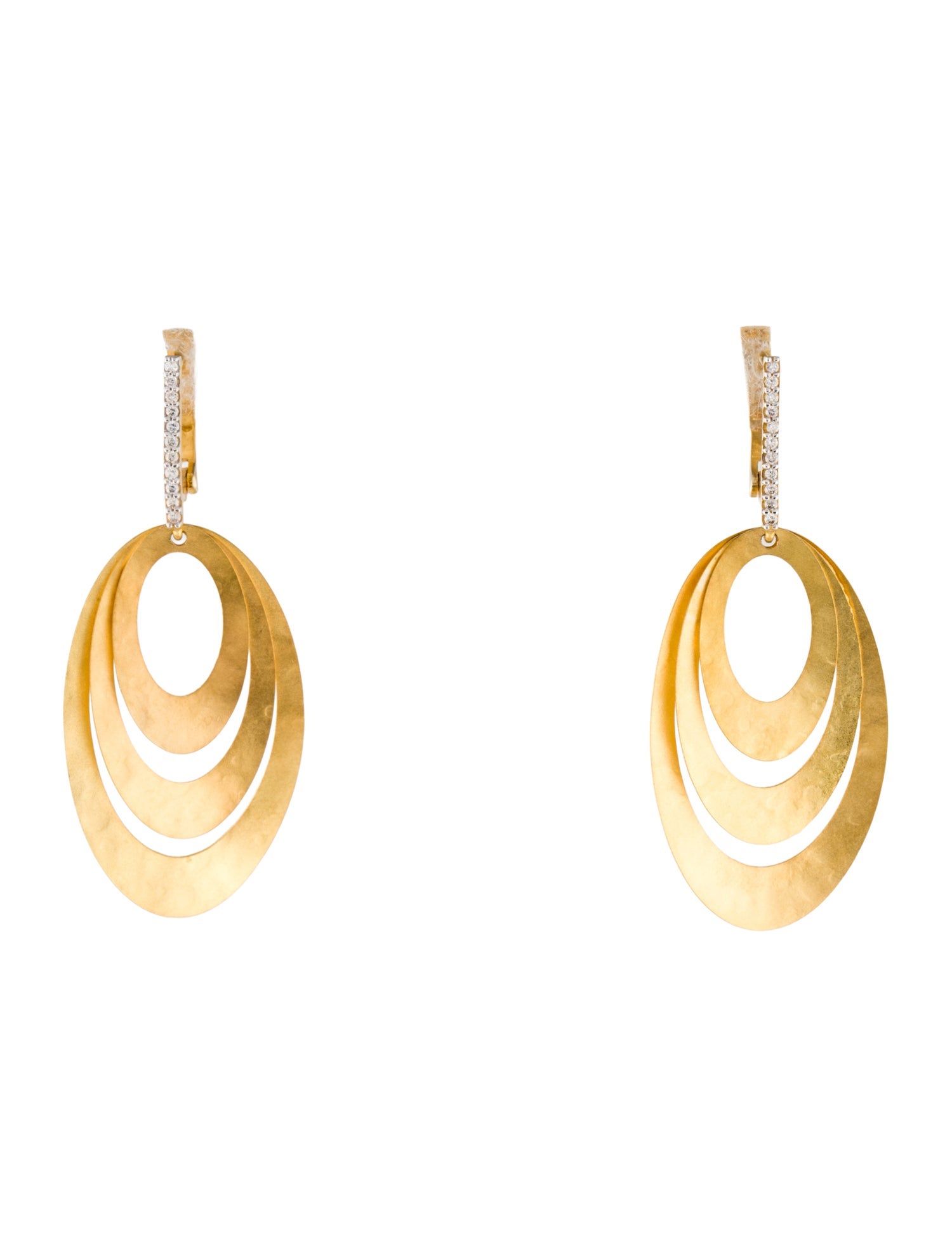 I. Reiss 14K Diamond Concentric Oval Drop Earrings