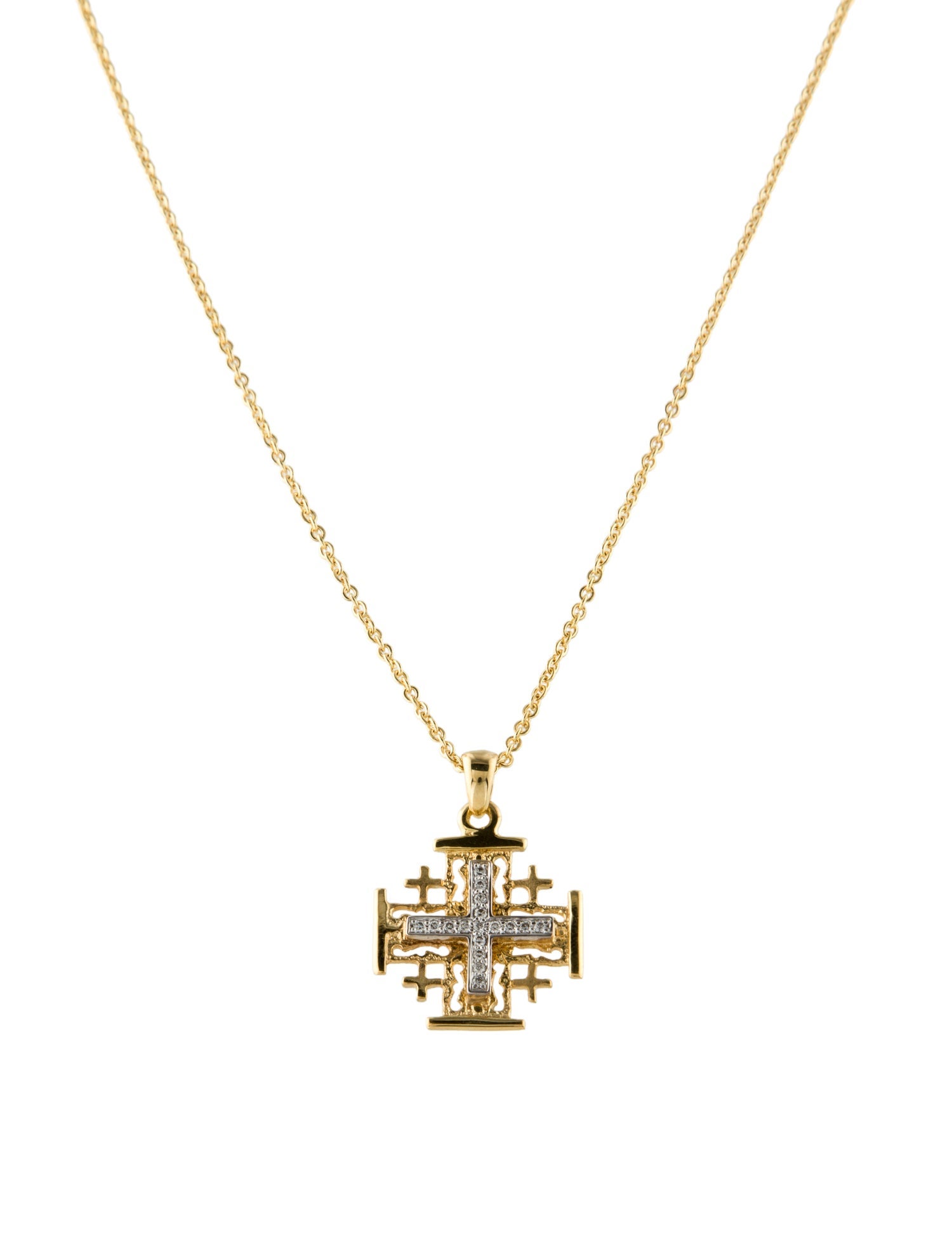I. Reiss 14K Diamond Jerusalem Cross Pendant Necklace