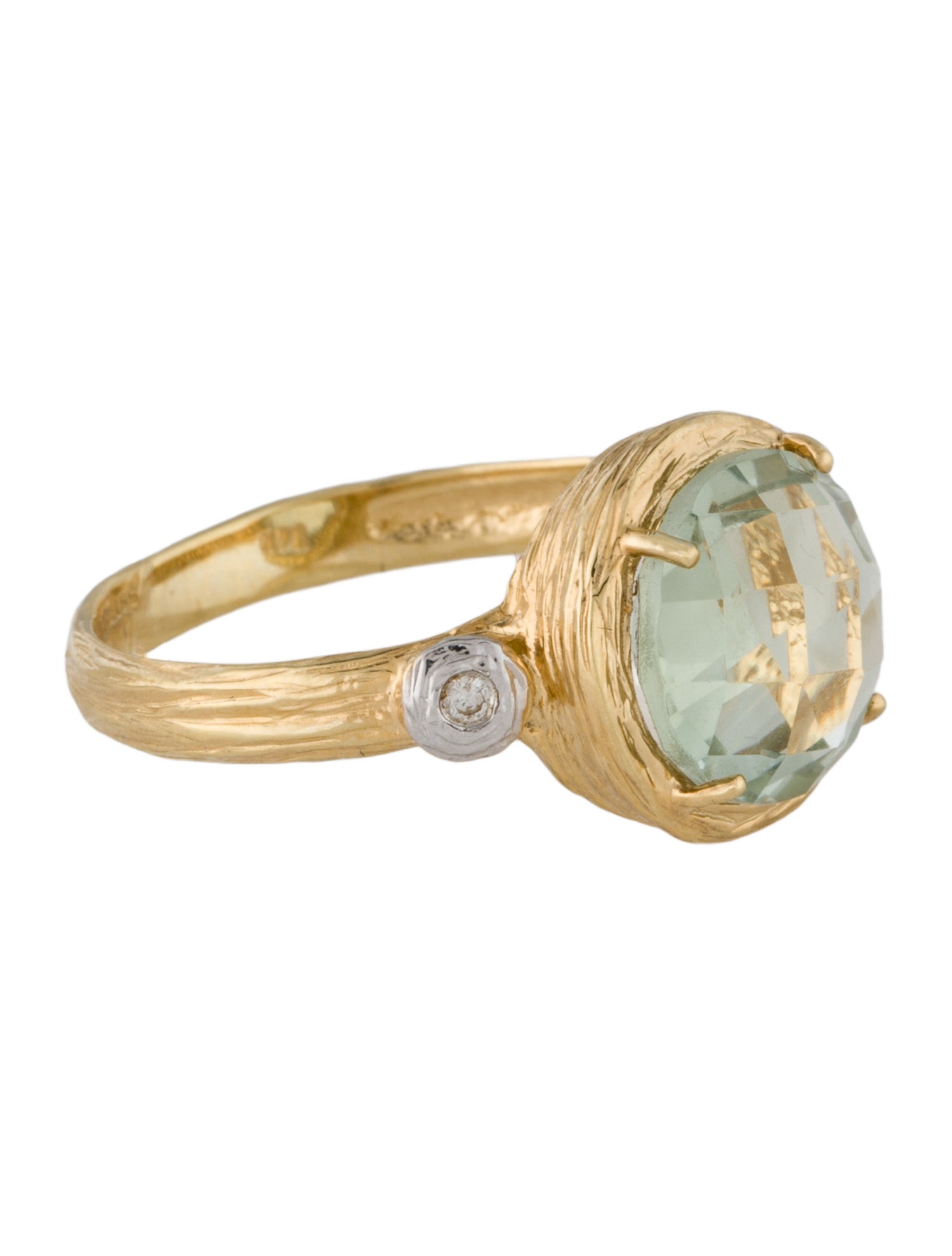 I. Reiss 14K Prasiolite & Diamond Cocktail Ring