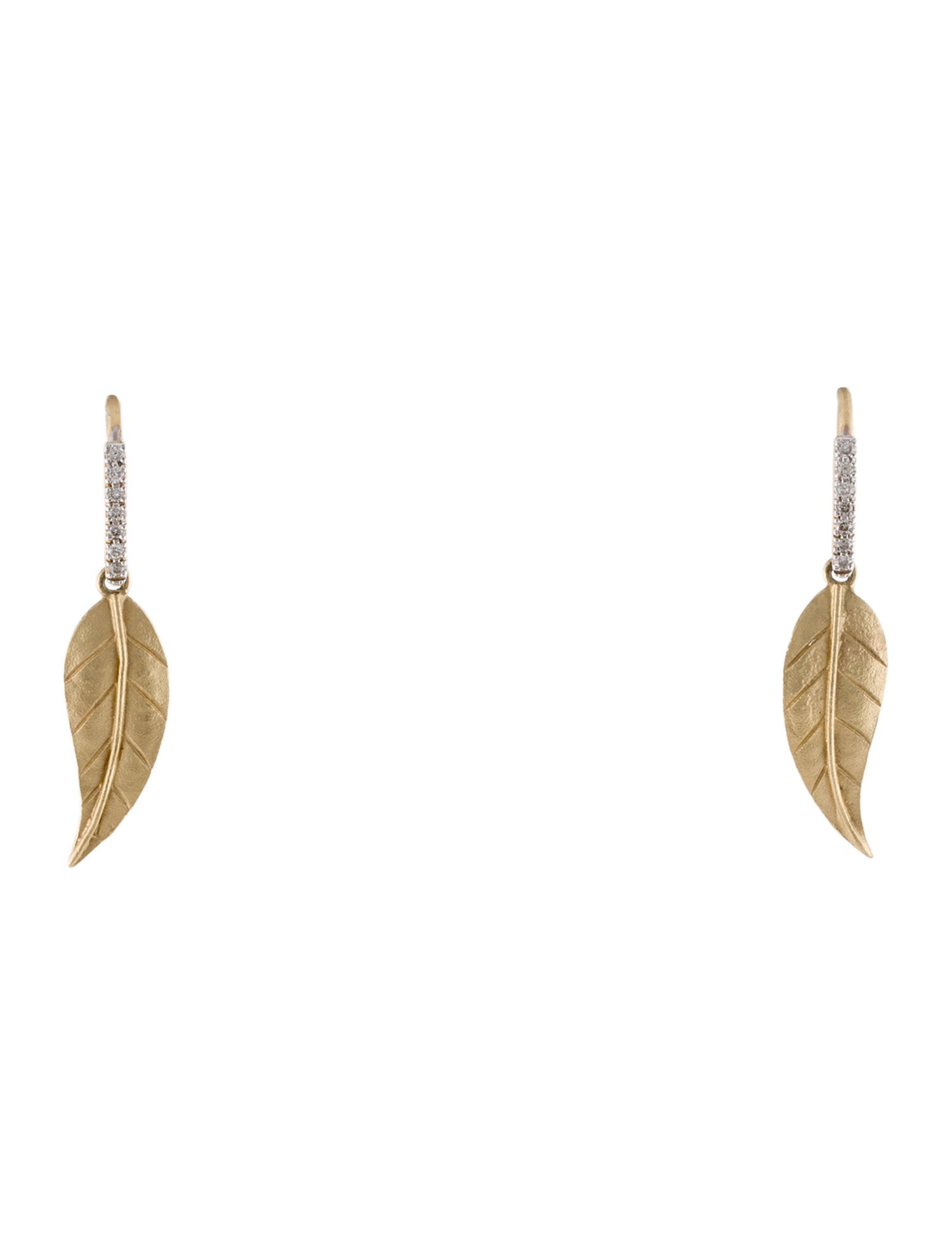 I. Reiss 14K Diamond Leaf Drop Earrings
