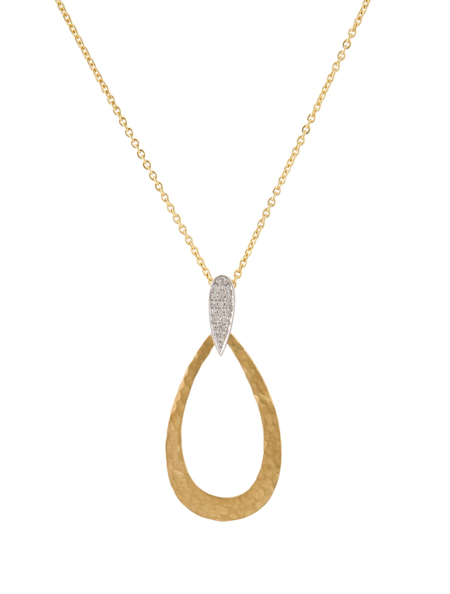 I. Reiss 14K Diamond Pavé Hammered Pendant Necklace