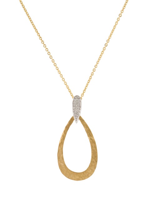 I. Reiss 14K Diamond Pavé Hammered Pendant Necklace