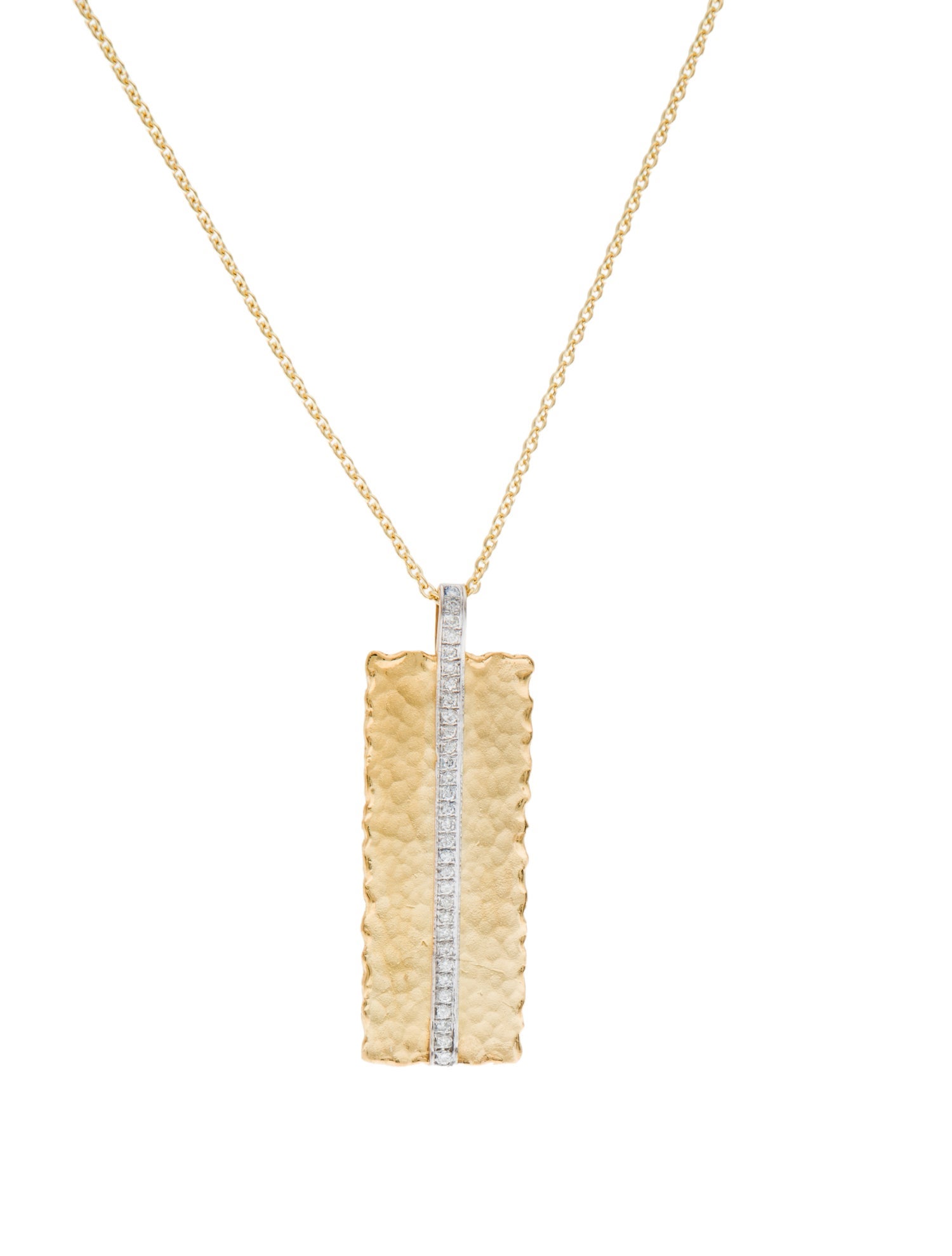 I. Reiss 14K Diamond Hammered Rectangular Pendant Necklace