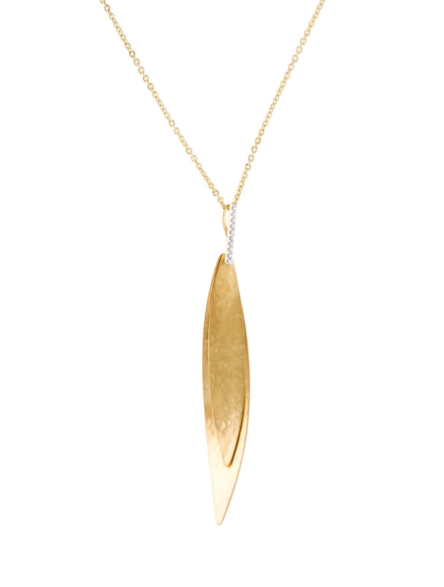 I. Reiss 14K Diamond Hammer-Finished Stacked Leaf Pendant Necklace