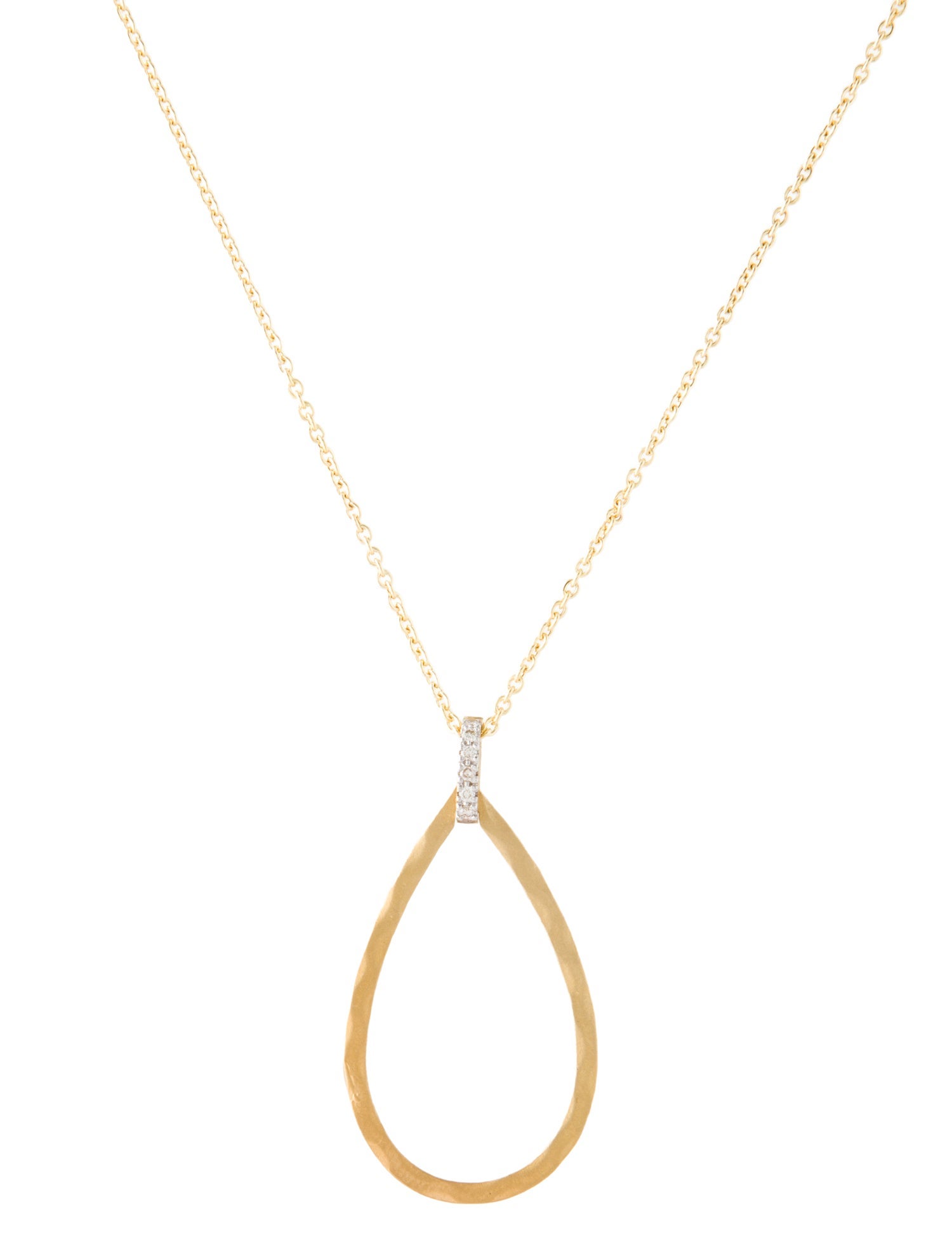 I. Reiss 14K Diamond Pavé Accent Hammered Open Pendant Necklace