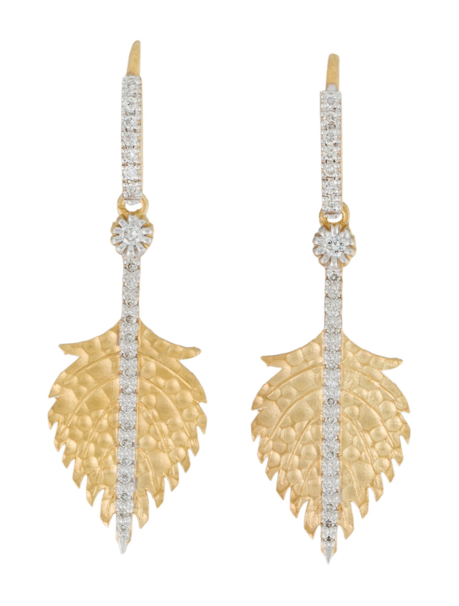 I. Reiss 14K Diamond Feather Drop Earrings