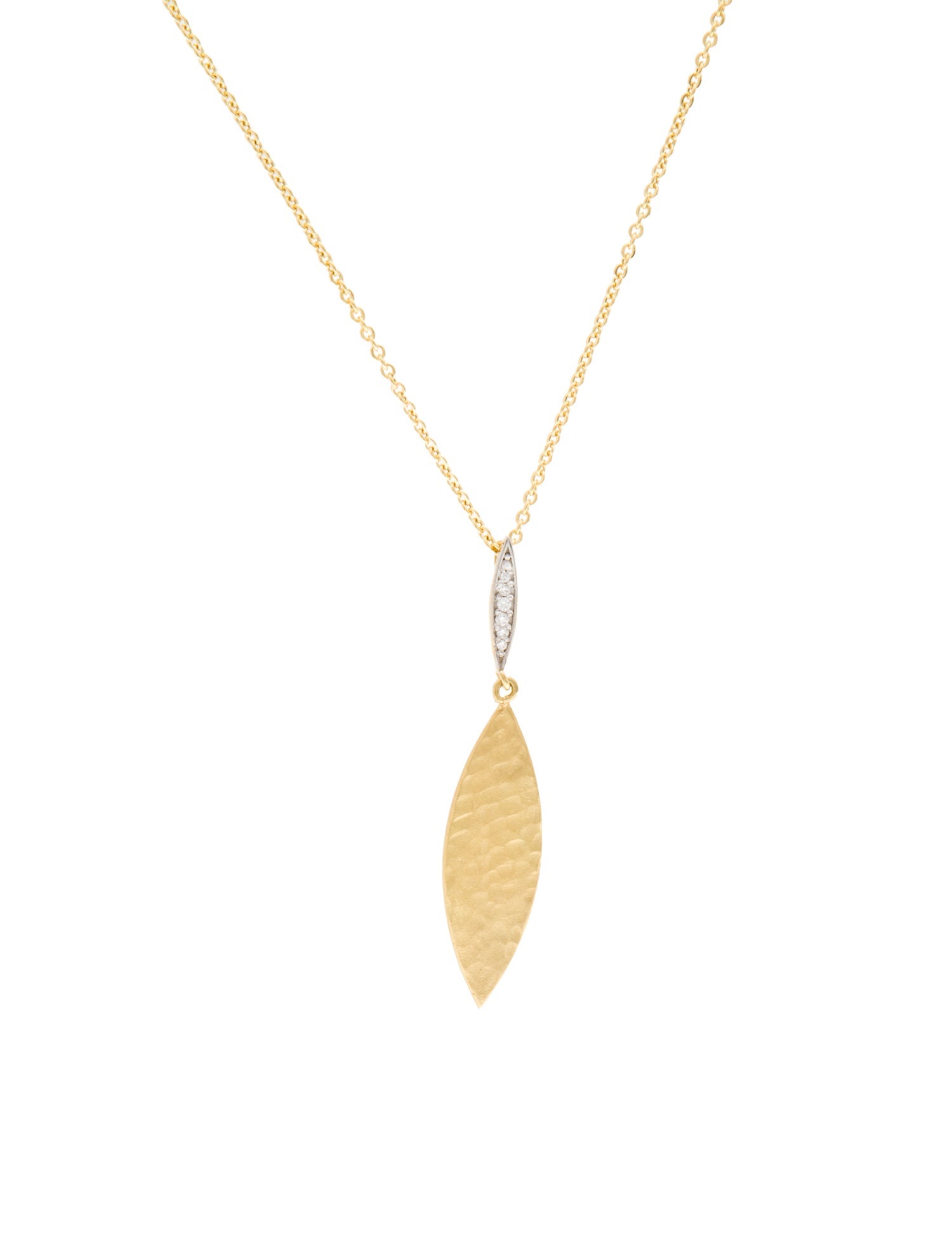 I. Reiss 14K Diamond Hammered Leaf Pendant Necklace