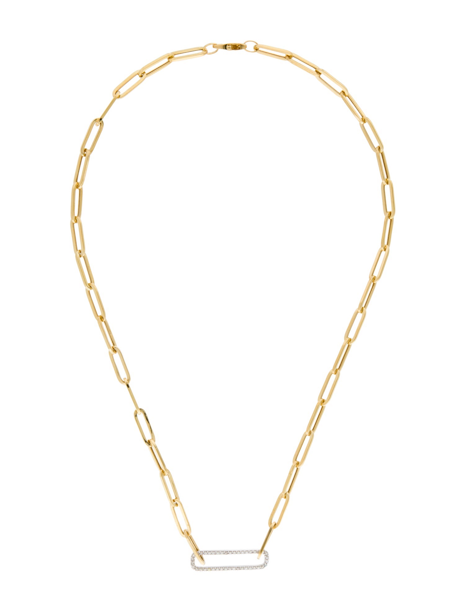 I. Reiss 14K Diamond Open Link Rectangle Pendant Necklace