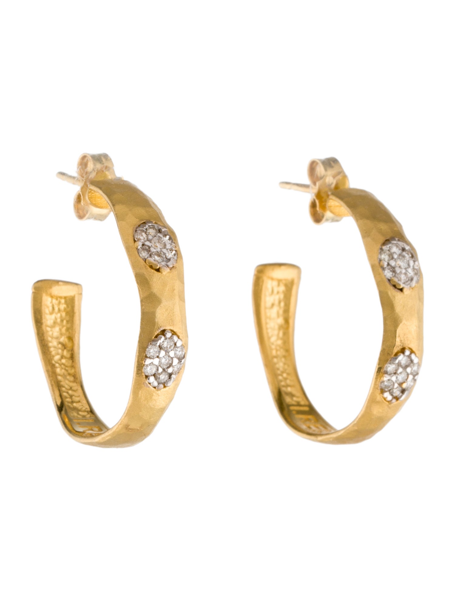 I. Reiss 14K Diamond Hammered Finish Hoop Earrings