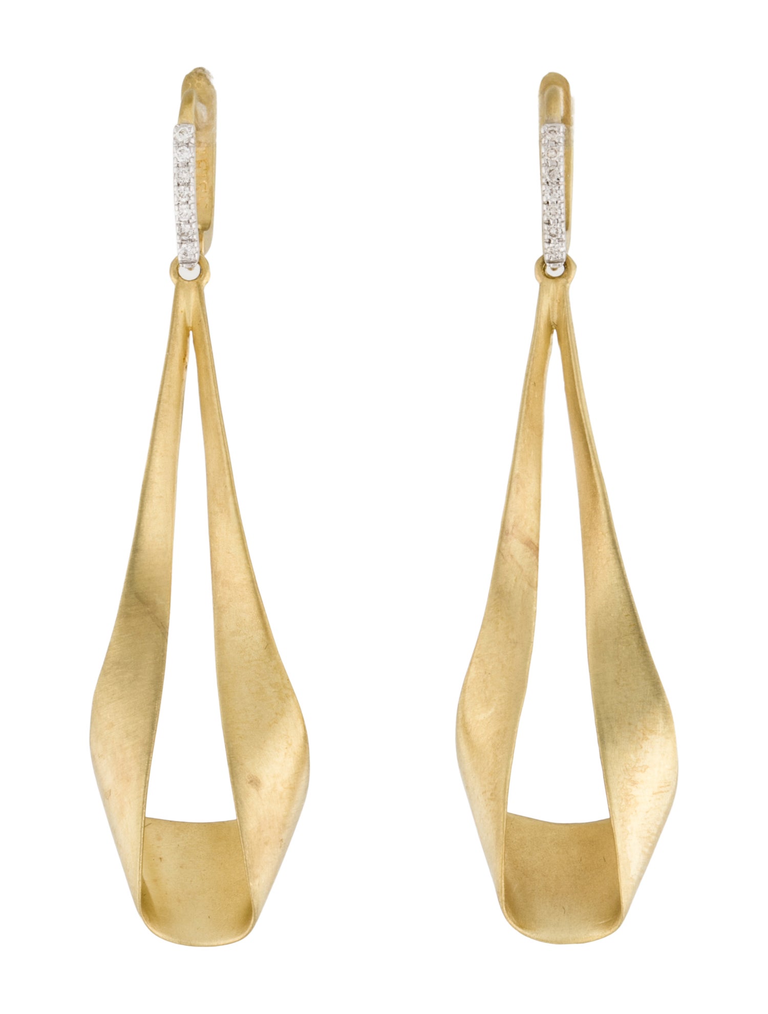 I. Reiss 14K Diamond Ribbon Dangle Drop Earrings
