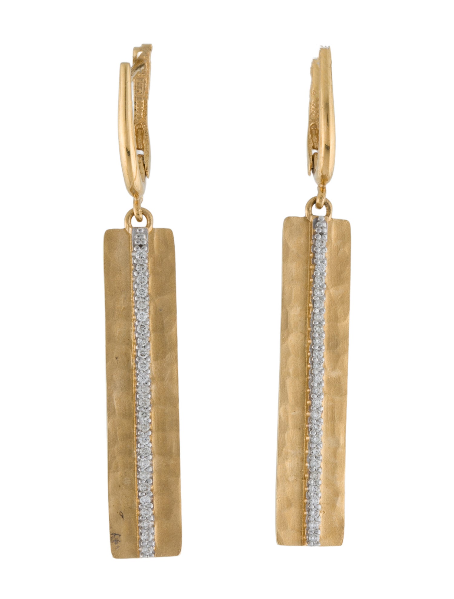 I. Reiss 14K Diamond Hammered Rectangle Drop Earrings
