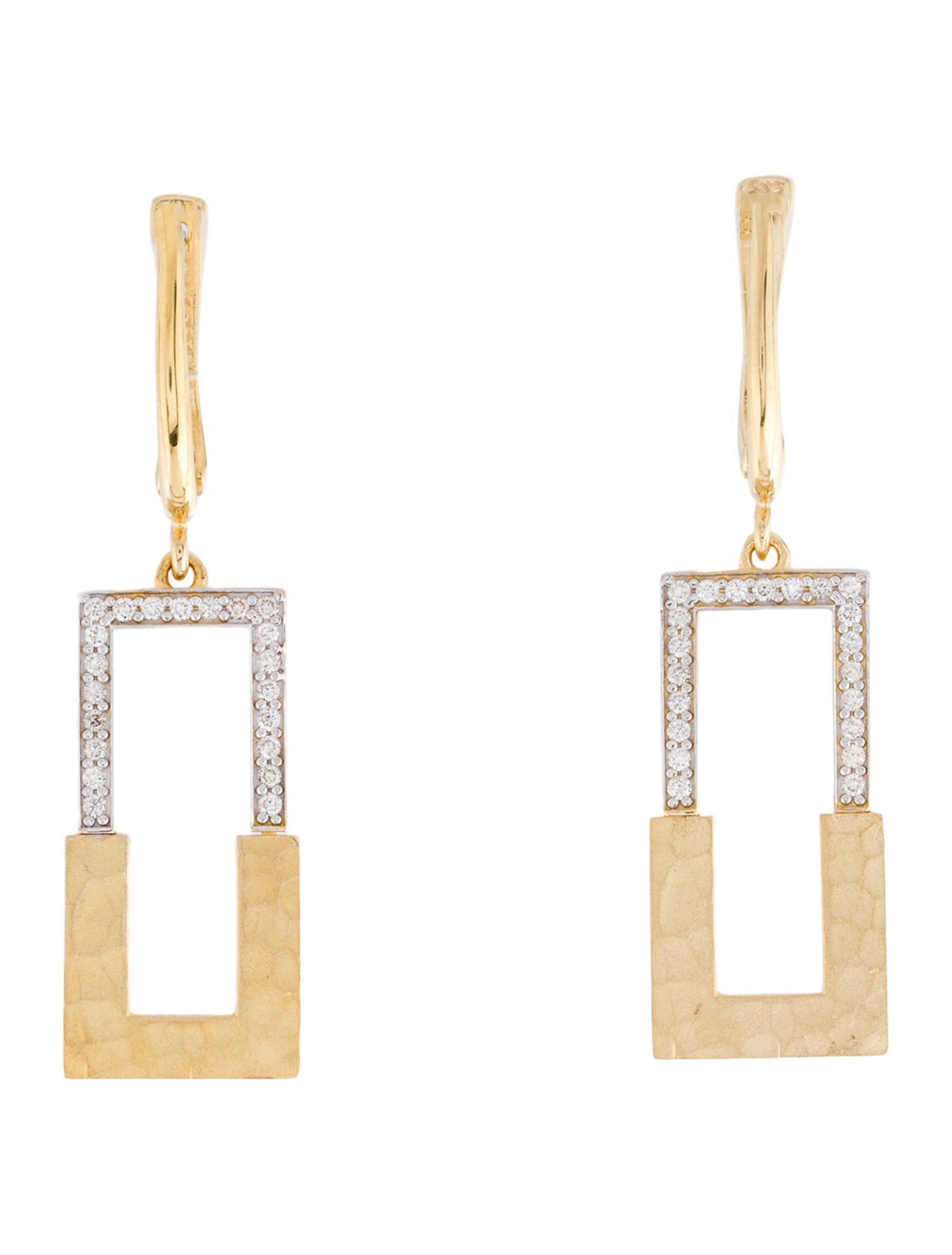 I. Reiss 14K Diamond Dangling Open Rectangle Earrings