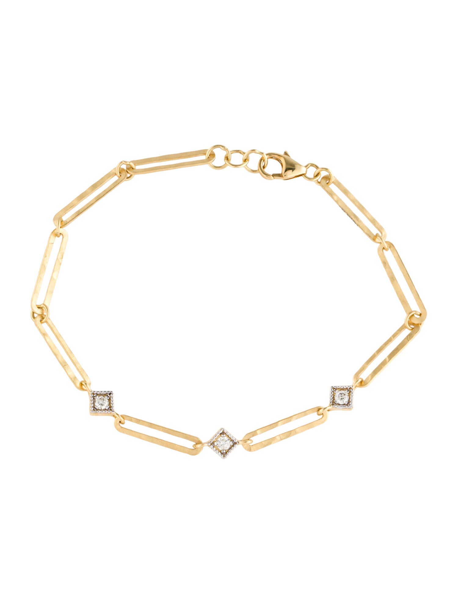 I. Reiss 14K Diamond Hammered Link Station Bracelet