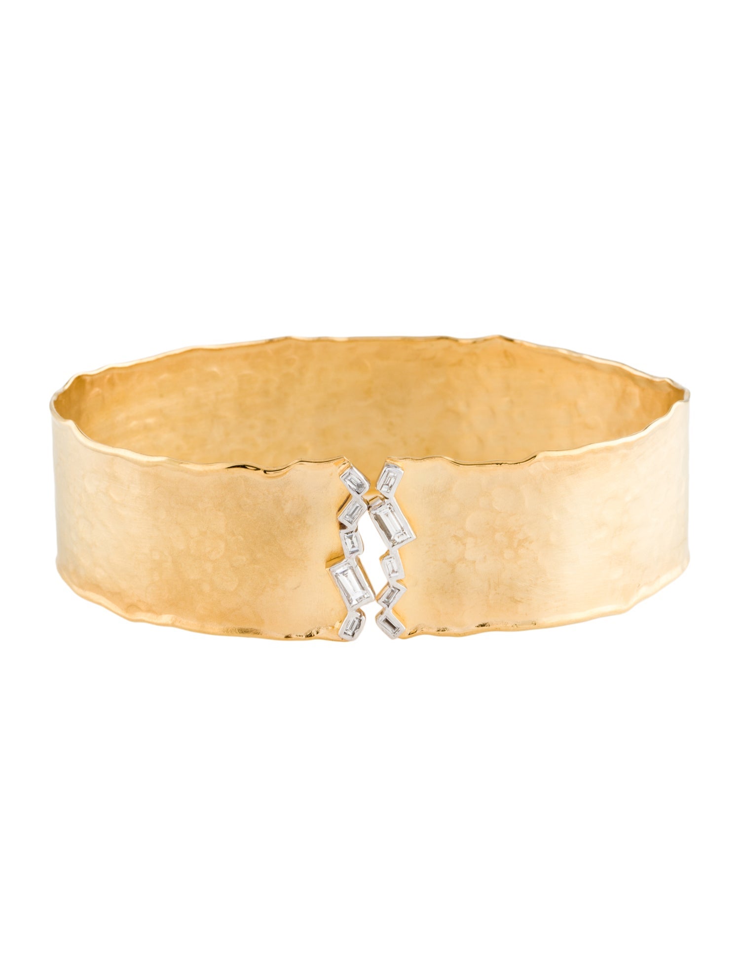 I. Reiss 14K Diamond Hammered Cuff Braceclet