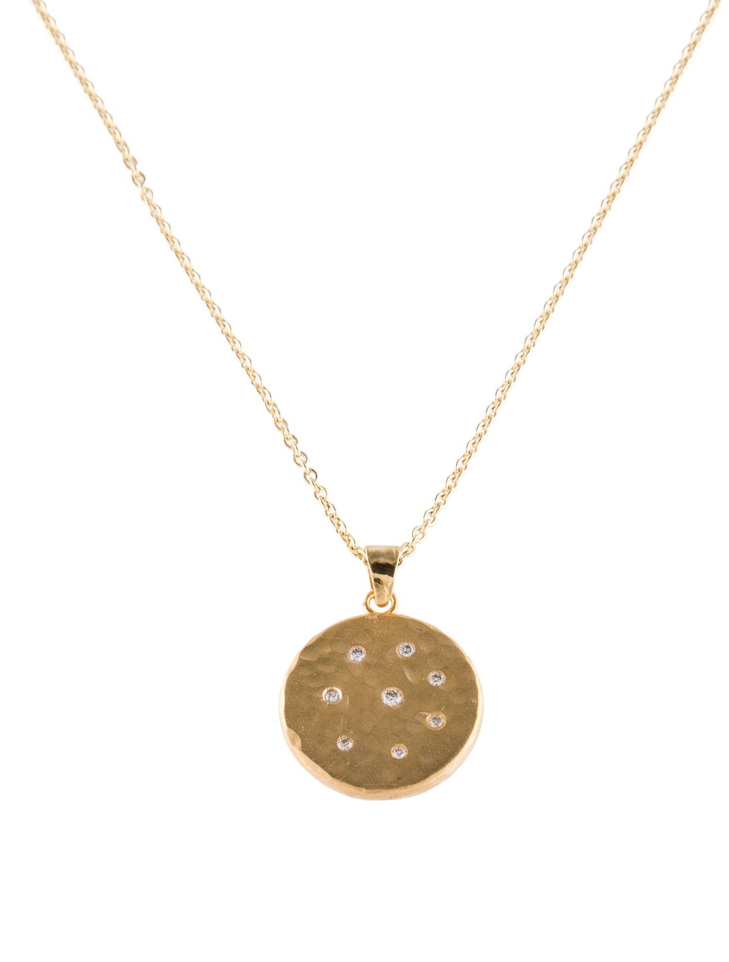 I. Reiss 14K Diamond Round Hammered Pendant Necklace