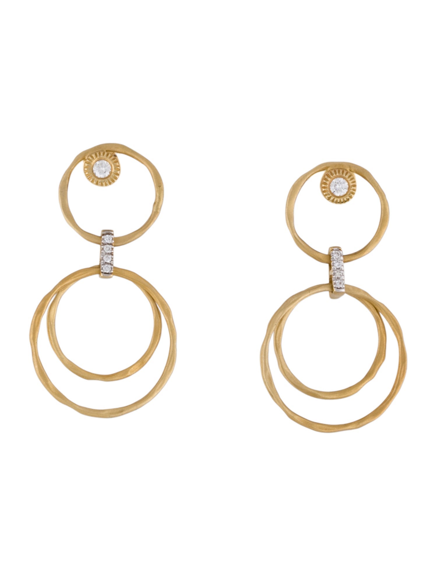 I. Reiss 14K Diamond Dangling Concentric Circle Earrings