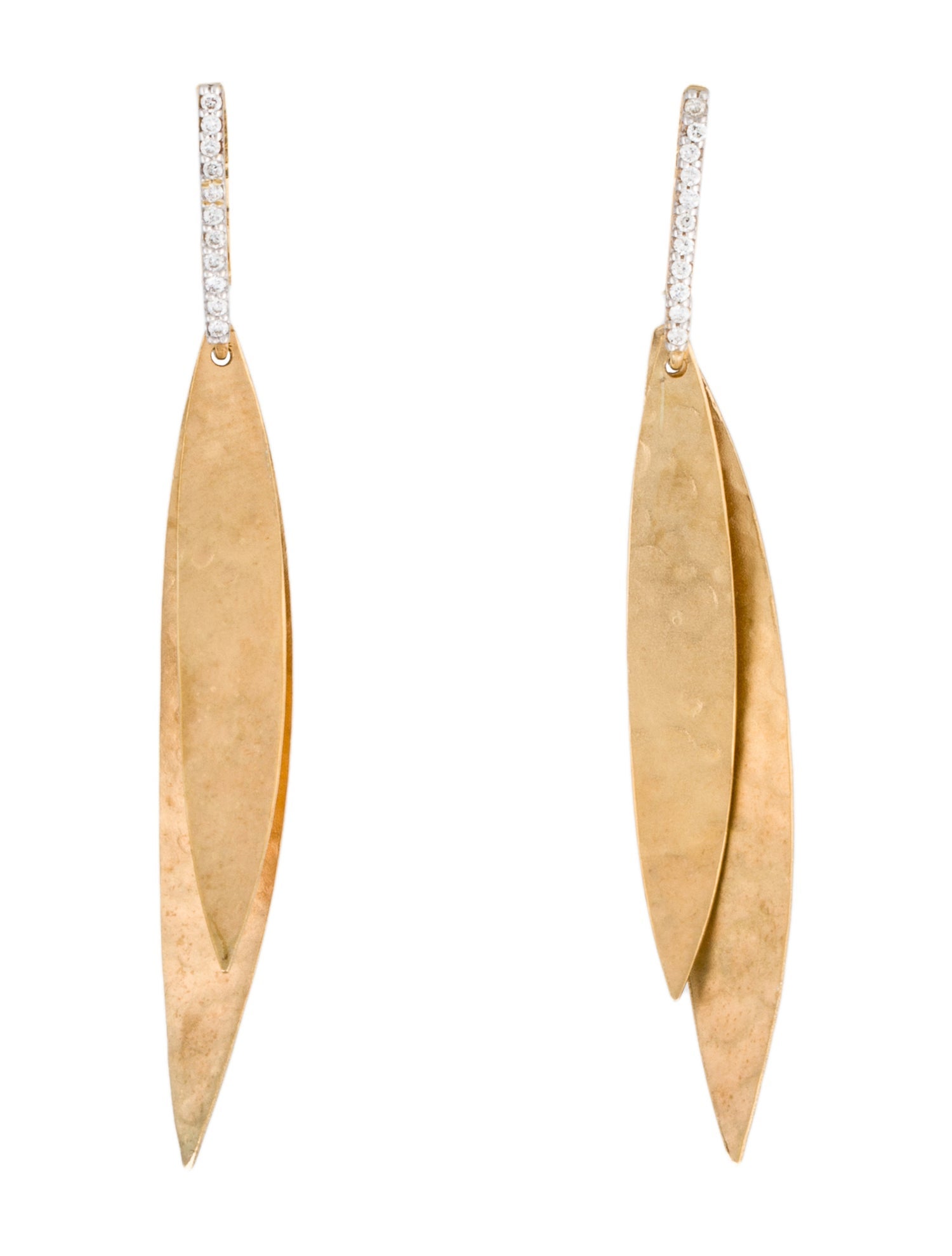I. Reiss 14K Diamond Leaf Drop Earrings