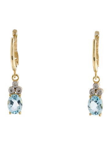 Pre-owned I. Reiss 14k Topaz & Diamond Drop Earrings In Multi