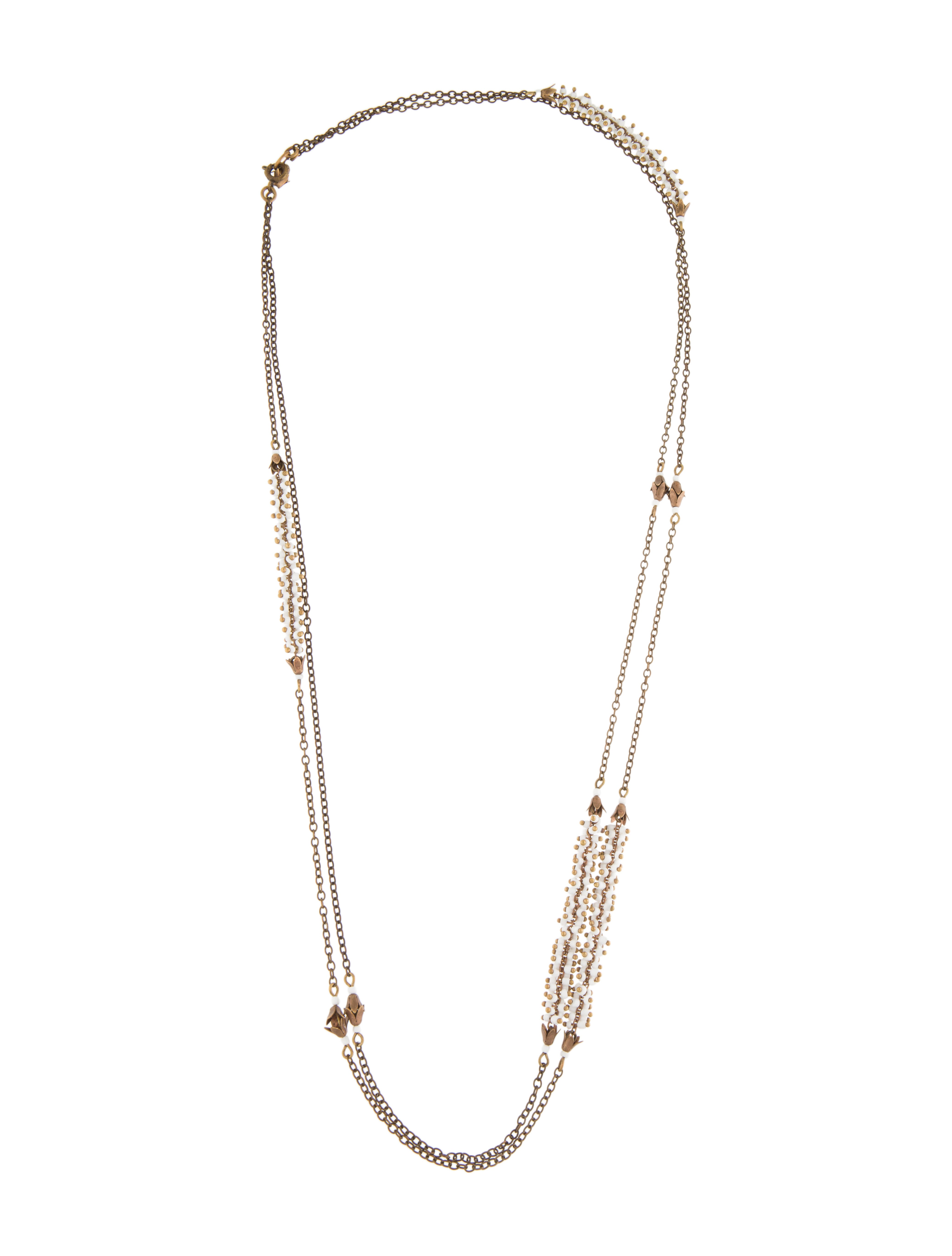 Isabel Marant Long Bead Necklace White, GoldTone Metal Double Strand, Necklaces ISA153194