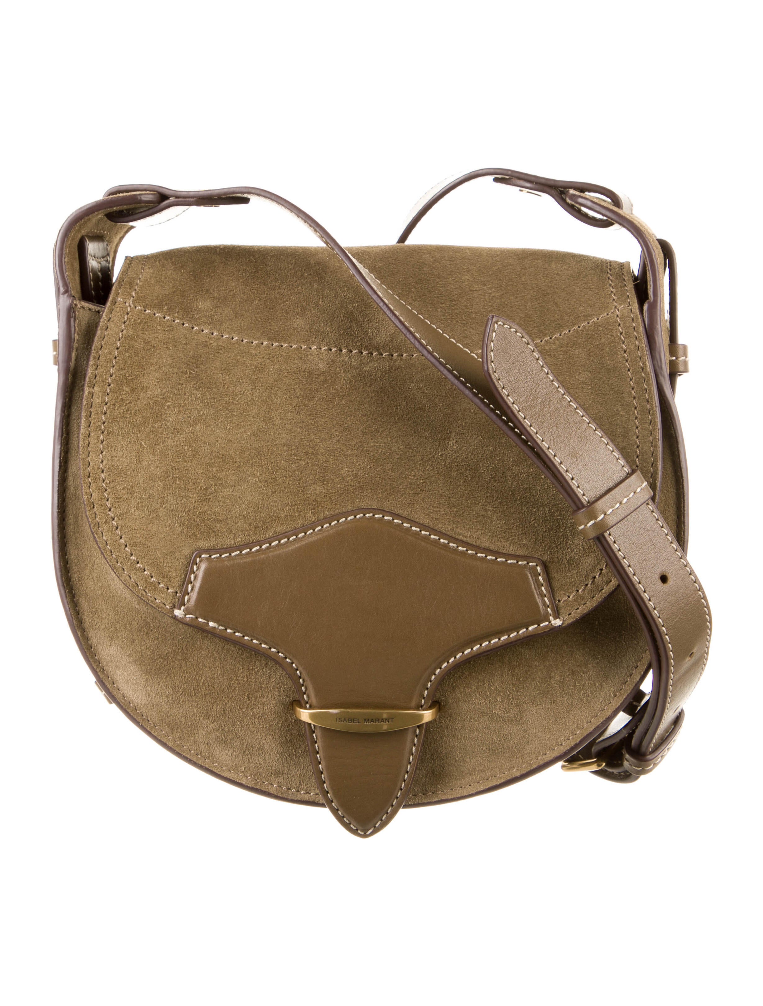 Isabel Marant Leather Trimmed Suede Crossbody Bag Green Crossbody Bags, Handbags ISA162451