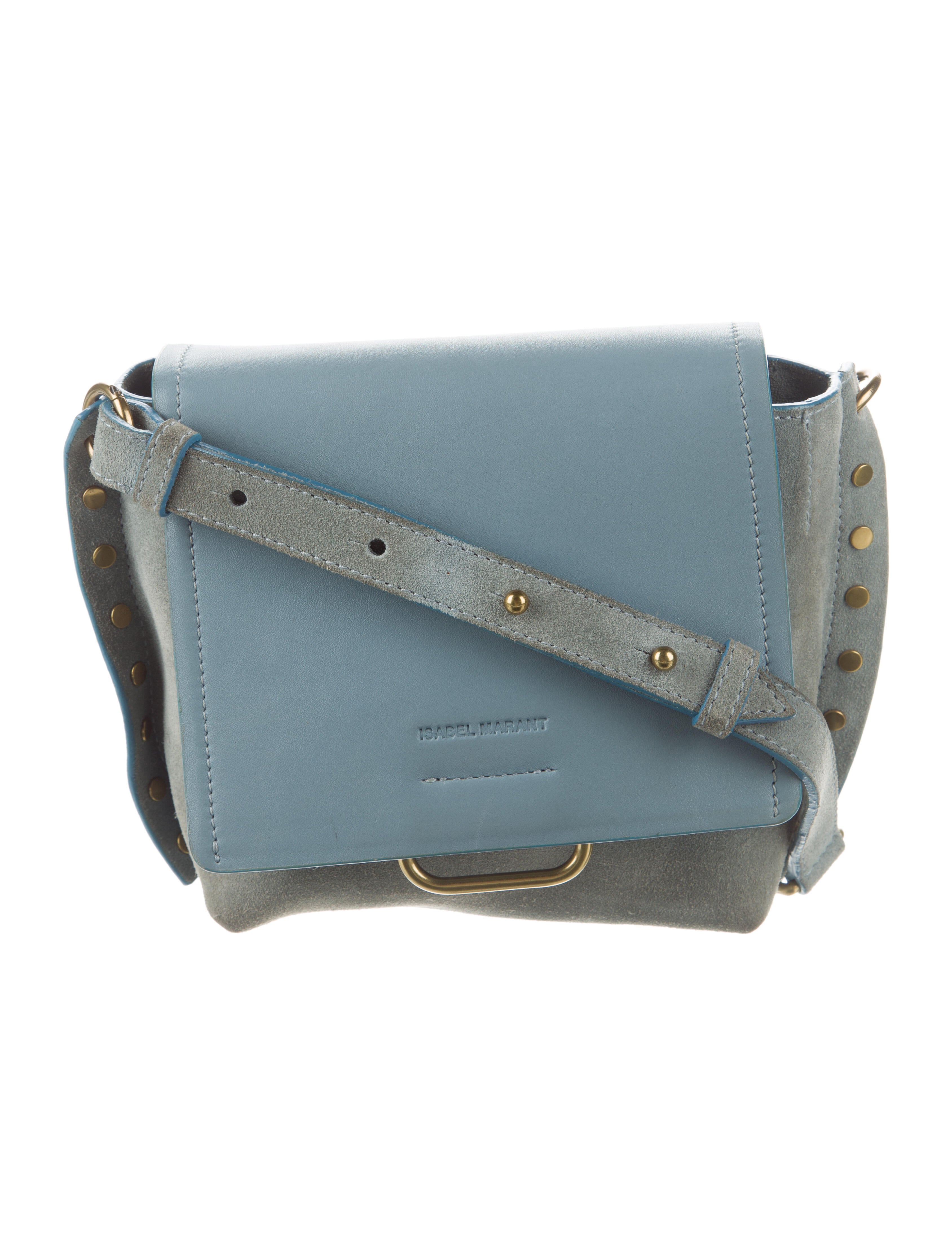 Isabel Marant LeatherTrimmed Suede Crossbody Bag Blue Crossbody Bags, Handbags ISA168849