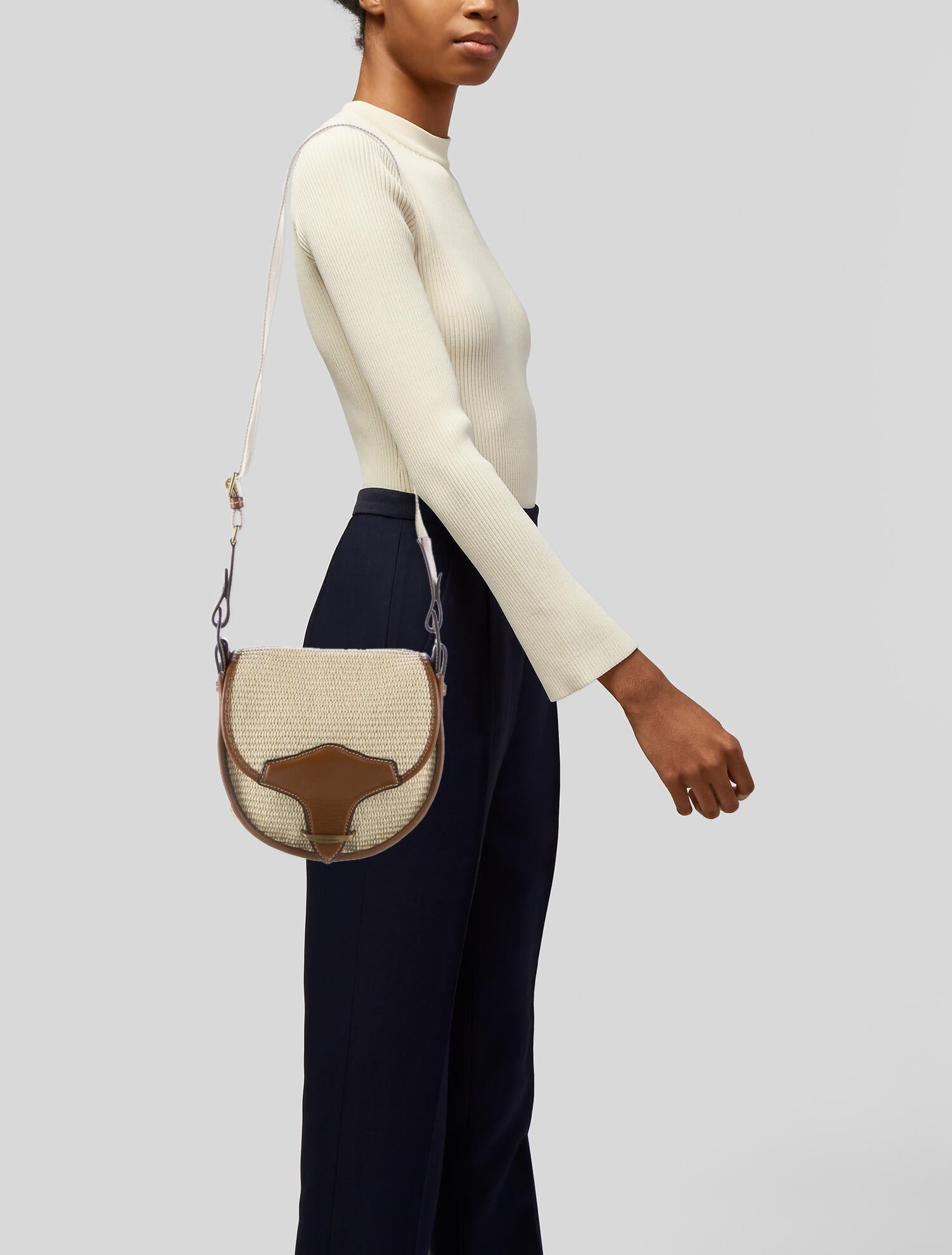 Isabel Marant Straw and Leather Crossbody Bag Neutrals Crossbody Bags