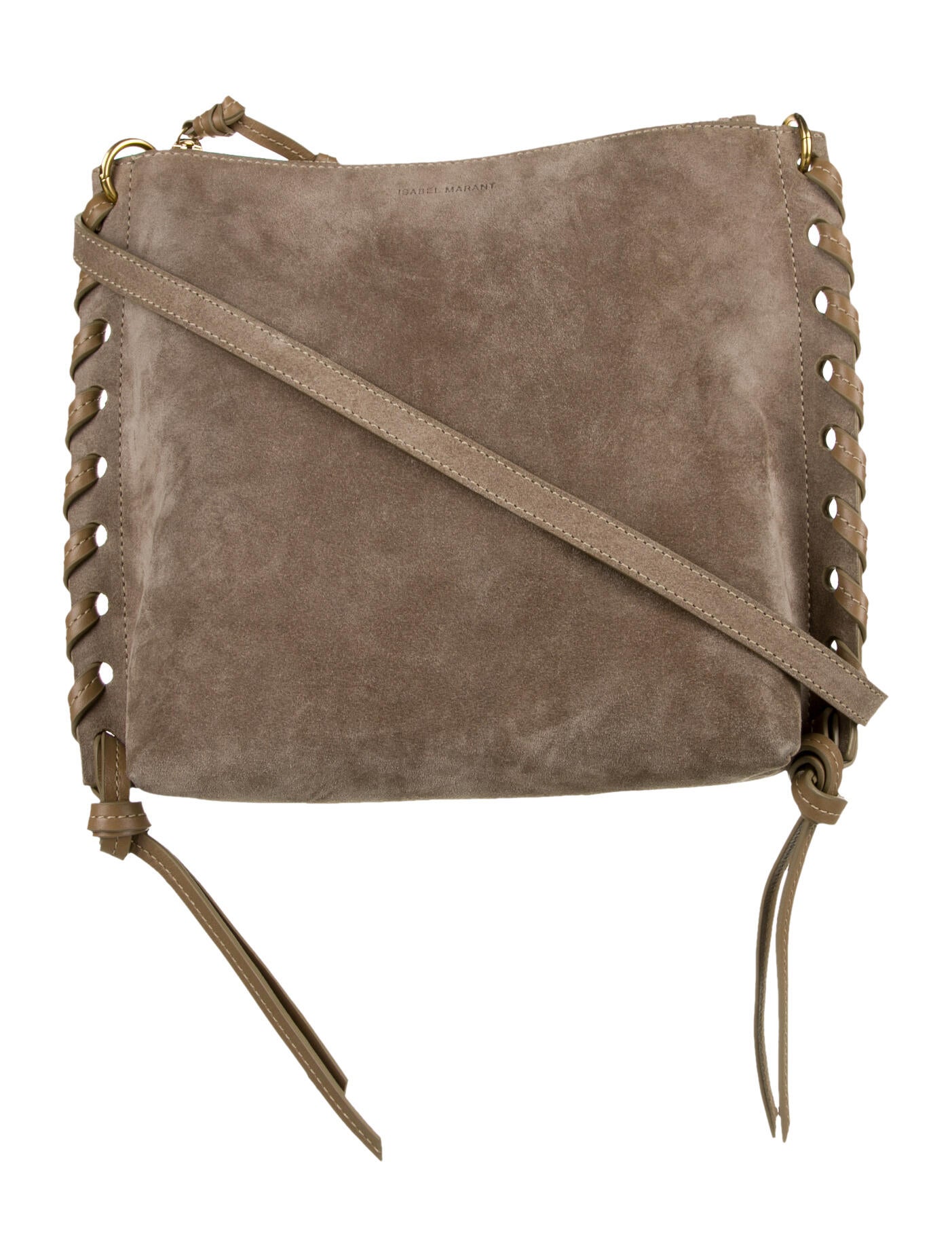 Isabel Marant Leather Trim Suede Crossbody Bag Brown Crossbody Bags, Handbags ISA172437