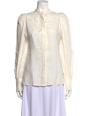 Isabel Marant Linen Mock Neck Button-Up Top