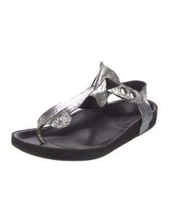 Isabel Marant Leather Ruffle Embellishment T-Strap Sandals