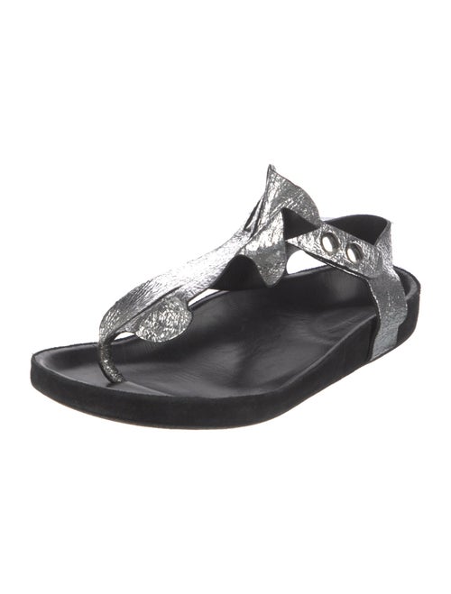 Isabel Marant Leather Ruffle Embellishment T-Strap Sandals