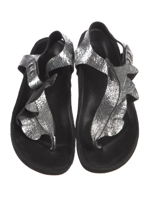 Isabel Marant Leather Ruffle Embellishment T-Strap Sandals