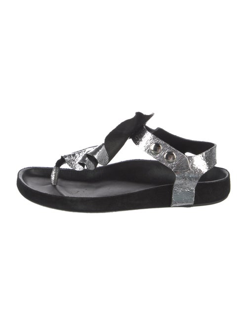 Isabel Marant Leather Ruffle Embellishment T-Strap Sandals