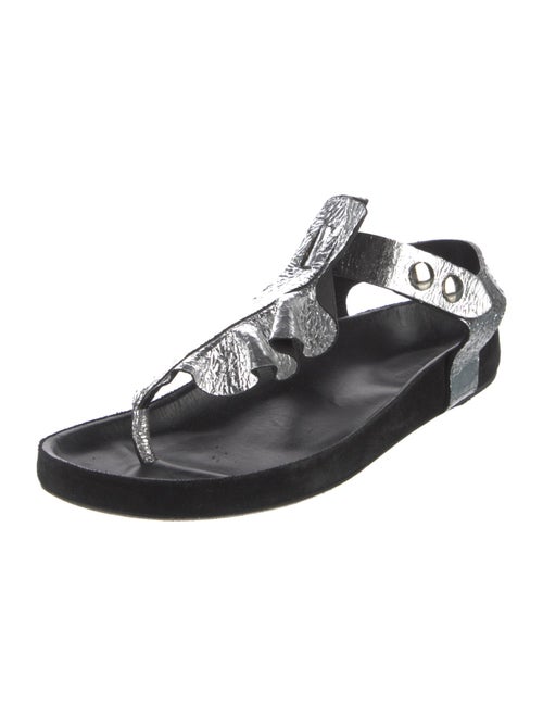 Isabel Marant Leather Ruffle Embellishment T-Strap Sandals