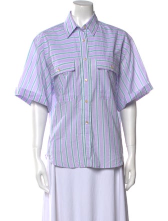 Isabel Marant Striped Short Sleeve Button-Up Top