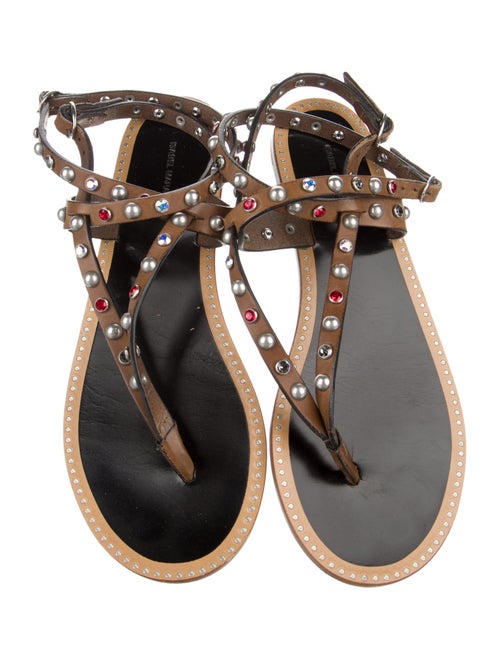 Isabel Marant Leather Crystal Embellishments T-Strap Sandals