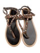 Isabel Marant Leather Crystal Embellishments T-Strap Sandals