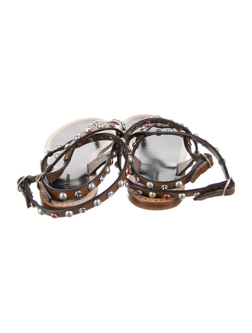 Isabel Marant Leather Crystal Embellishments T-Strap Sandals