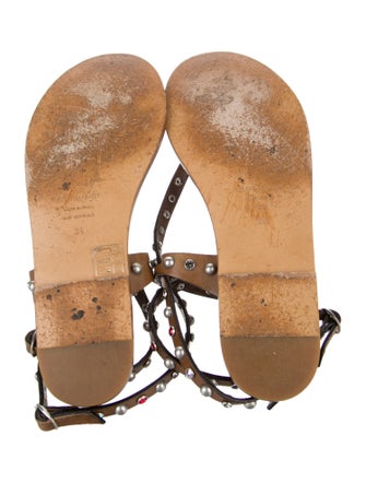 Isabel Marant Leather Crystal Embellishments T-Strap Sandals