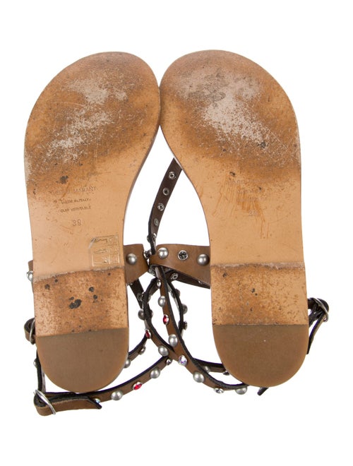 Isabel Marant Leather Crystal Embellishments T-Strap Sandals