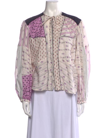 Isabel Marant Printed Tie Neck Button-Up Top