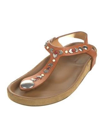 Isabel Marant Leather Studded Accents T-Strap Sandals