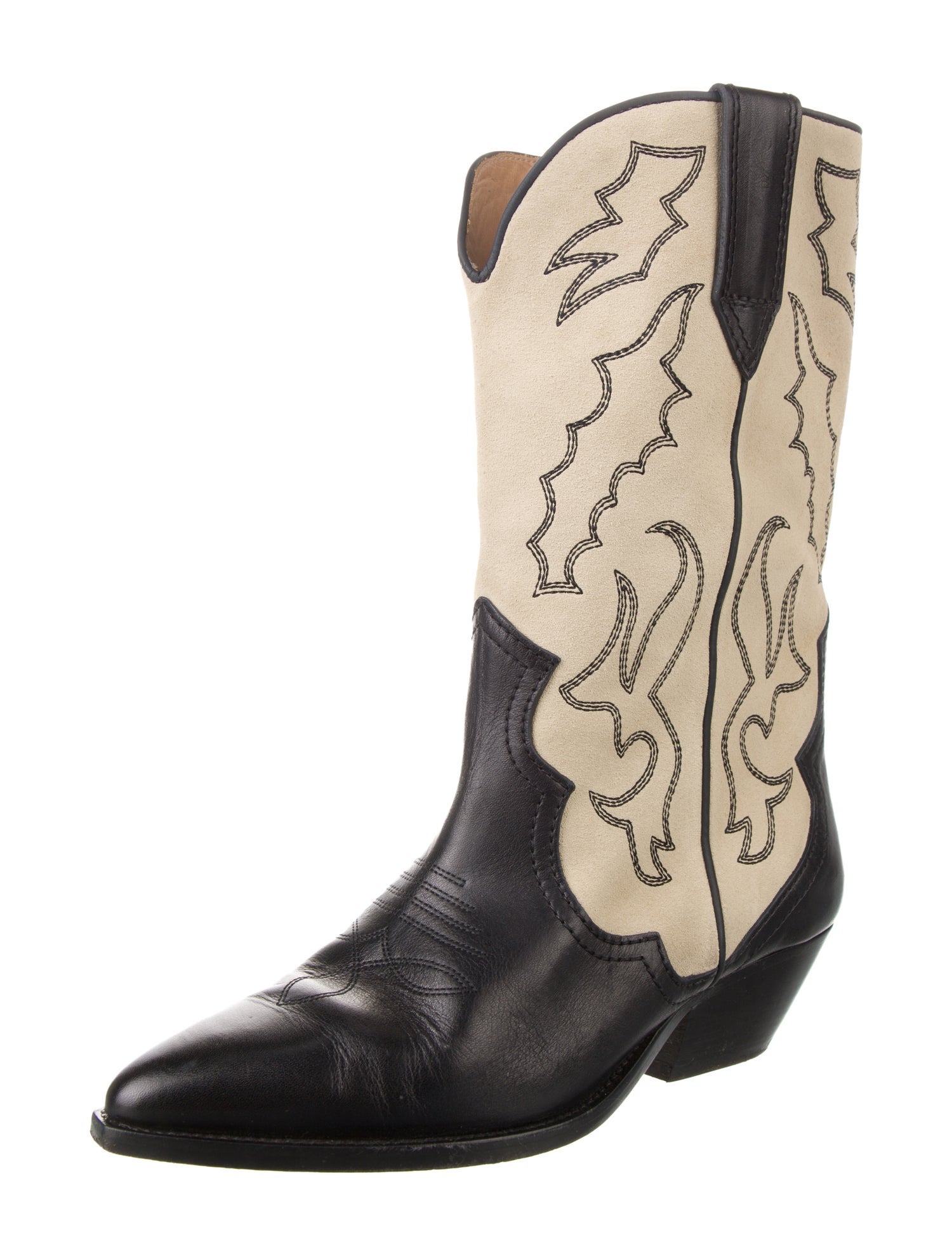 Isabel Marant Suede Colorblock Pattern Western Boots